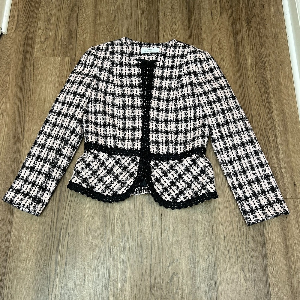 Tahari Arthur S. Levine Tweed Look Skirt Suit Jacket 8 Pencil Skirt 6 Pink Black - Picture 3 of 14